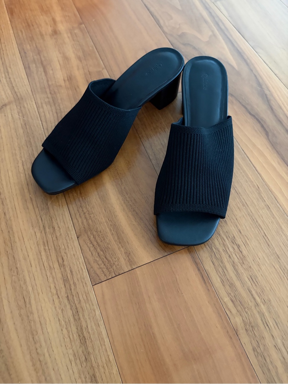 Quince Italian leather and Black eco Knit Block-Heel Mule